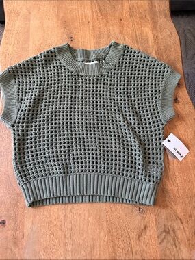 Sonoma Olive Green Cropped Knit Open-Weave Top